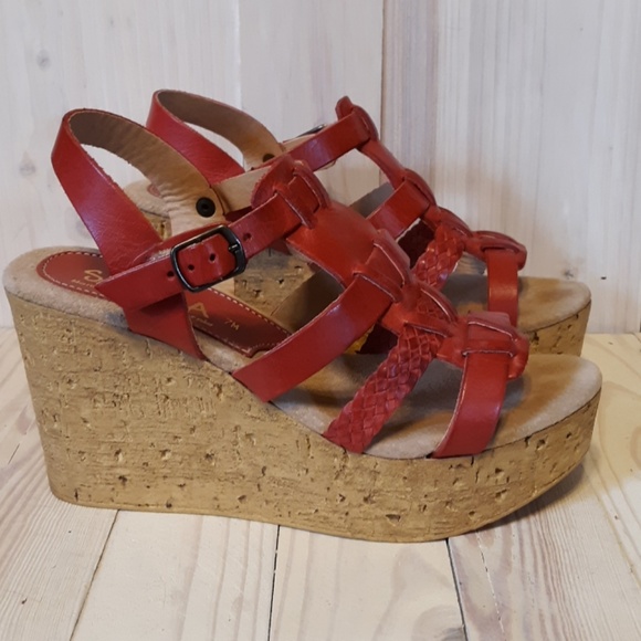Sbicca Shoes - SBICCA Red Leather Wedge Sandal